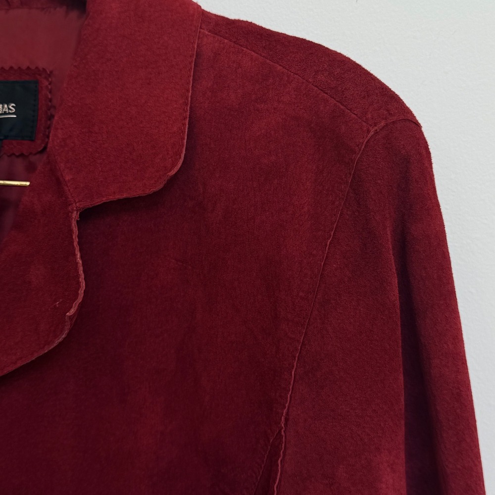 Vintage Brandon Thomas Garnet Cranberry Suede Leather Blazer XL Y2K - Picture 5 of 7